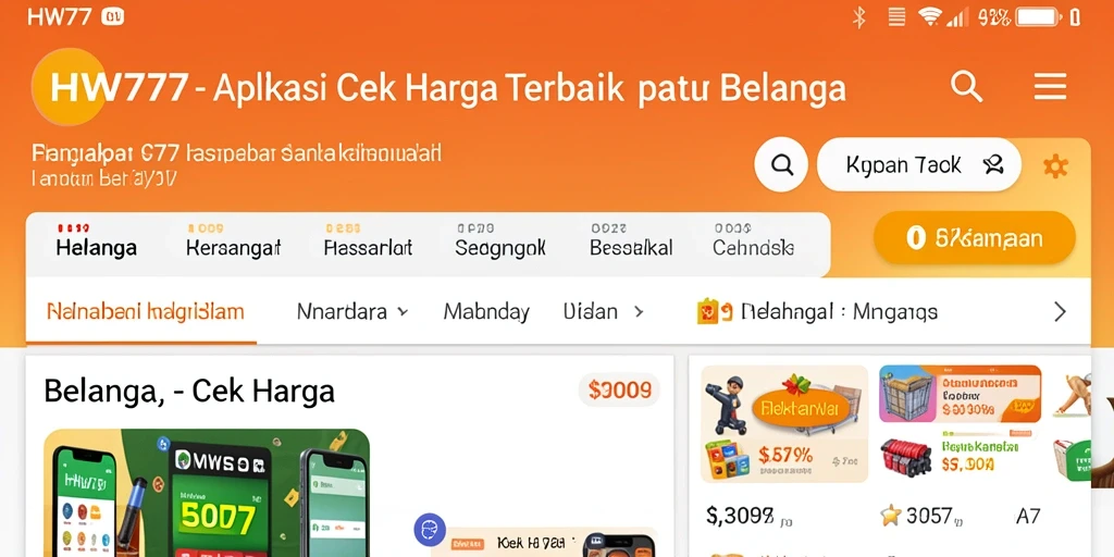 Antarmuka HW777 menampilkan daftar harga produk dengan jelas.