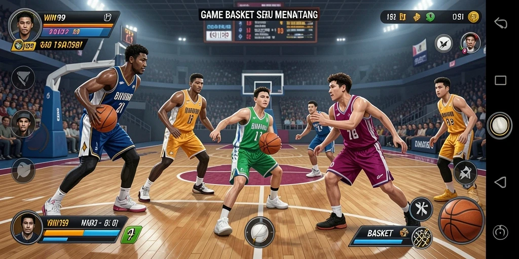 Tampilan utama WIN199 dengan aksi seru di lapangan basket.