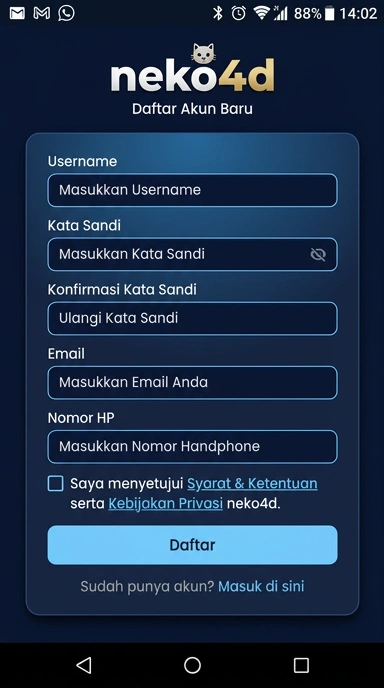 Panduan Registrasi Akun Neko4d untuk Pengguna Android